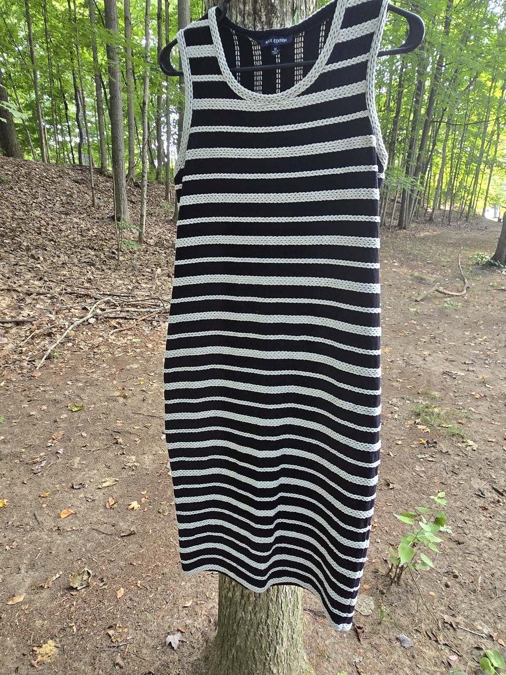 Max Edition Black and White Striped Sleeveless Midi Dress Sz M Soft Knit